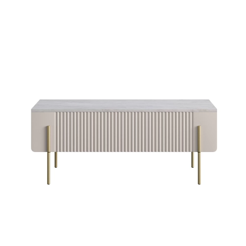 Stolik kawowy z szufladami Malmi 100 cm - kaszmir / crema bianca / złote nóżki